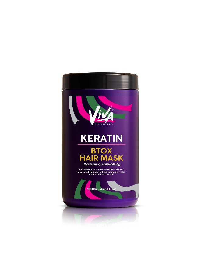 VIVA Professional Keratin BTOX Hair Mask 1000ml | Deep Conditioning Hair Treatment with Keratin, Argan Oil, Collagen & Jojoba Oil | Moisturizing & Smoothing Hair Mask for Dry, Damaged & Frizzy Hair - Image 1