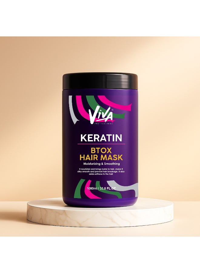 VIVA Professional Keratin BTOX Hair Mask 1000ml | Deep Conditioning Hair Treatment with Keratin, Argan Oil, Collagen & Jojoba Oil | Moisturizing & Smoothing Hair Mask for Dry, Damaged & Frizzy Hair - Image 2