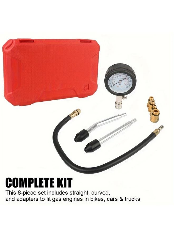 Red Automotive Cylinder Tester Kit Gasoline Engine Compression Meter with Adapters - Image 5