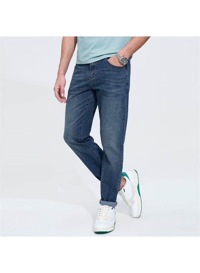 Dancing Wolves Ice Oxygen Bar Cool Retro Water Washed Commuting Casual Men's Jeans Men's Jeans Long Pants 112 Mid Blue 35 - Image 4