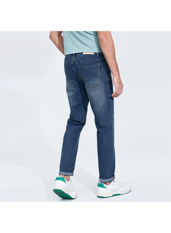 Dancing Wolves Ice Oxygen Bar Cool Retro Water Washed Commuting Casual Men's Jeans Men's Jeans Long Pants 112 Mid Blue 35 - Image 3