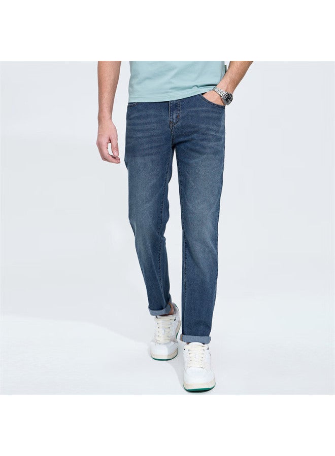 Dancing Wolves Ice Oxygen Bar Cool Retro Water Washed Commuting Casual Men's Jeans Men's Jeans Long Pants 112 Mid Blue 35 - Image 2