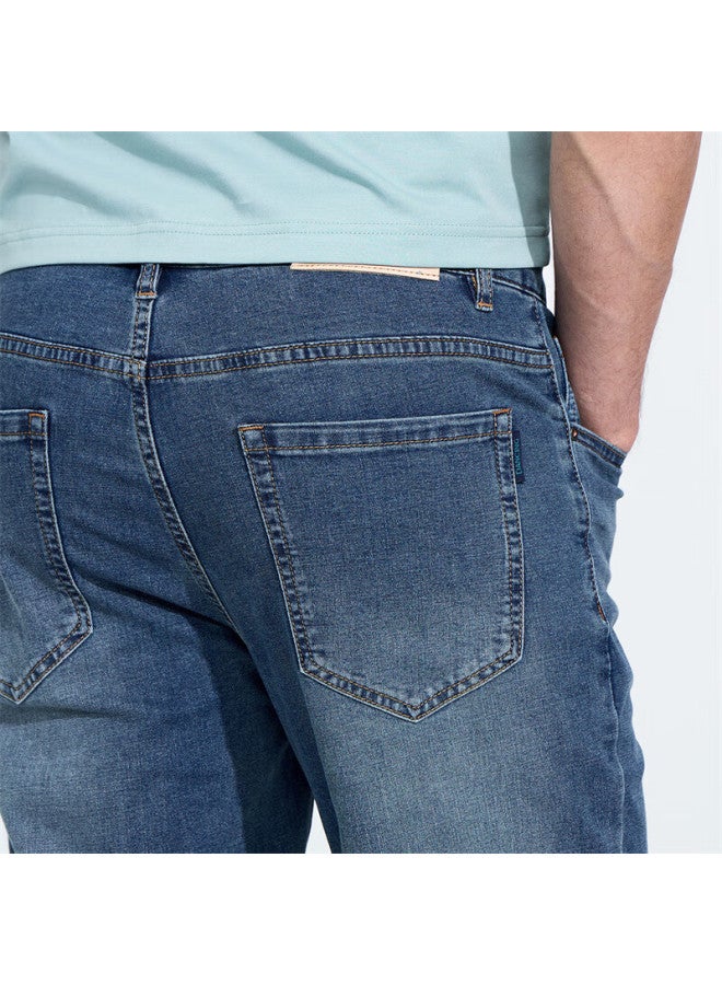 Dancing Wolves Ice Oxygen Bar Cool Retro Water Washed Commuting Casual Men's Jeans Men's Jeans Long Pants 112 Mid Blue 35 - Image 5