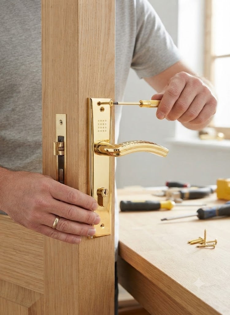 villa Door Lockset (lockbody) Complete Set with Handle and Lock Gold Color Gold 25 X 5 X 3 centimeter - Image 2