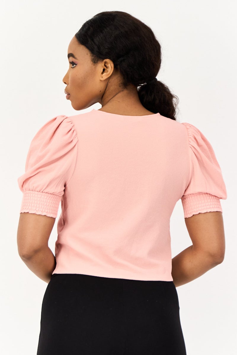 ONLY Women V Neck Short Sleeve Solid Blouse, Blush - Image 3