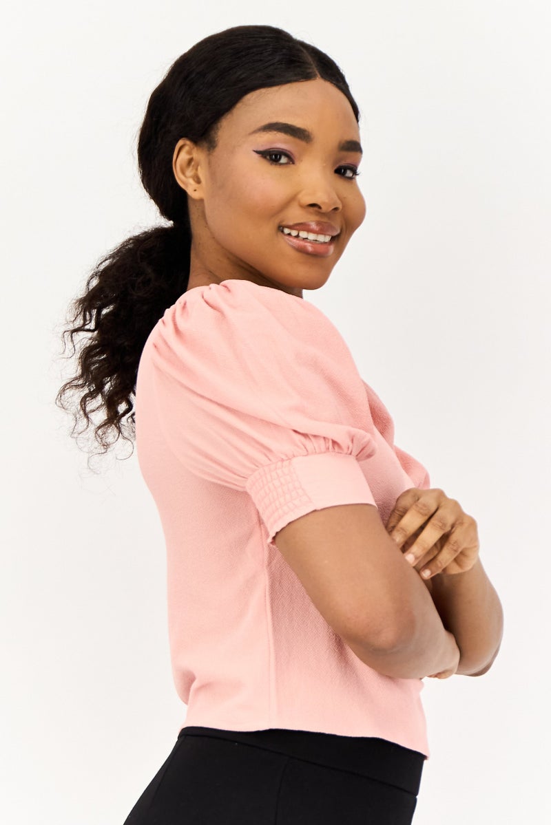 ONLY Women V Neck Short Sleeve Solid Blouse, Blush - Image 4