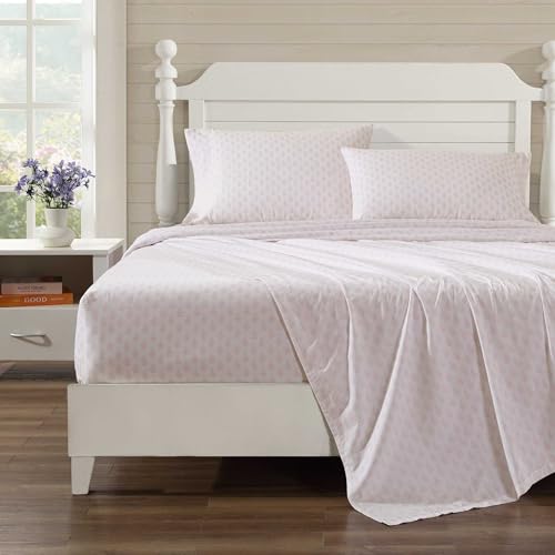 Laura Ashley Twin Size Sheet Set 100 Cotton Percale Bedding with Matching Pillowcase Fully Elastic Fitted Sheet Deep Pocket Floral Room Decor Francesca Pink - Image 3