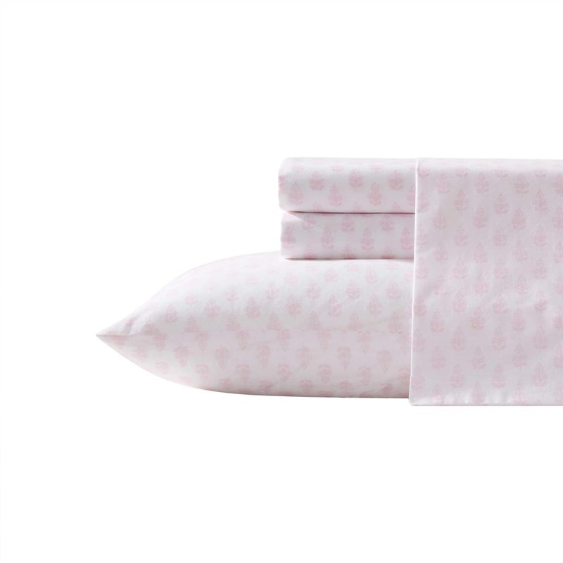 Laura Ashley Twin Size Sheet Set 100 Cotton Percale Bedding with Matching Pillowcase Fully Elastic Fitted Sheet Deep Pocket Floral Room Decor Francesca Pink - Image 2