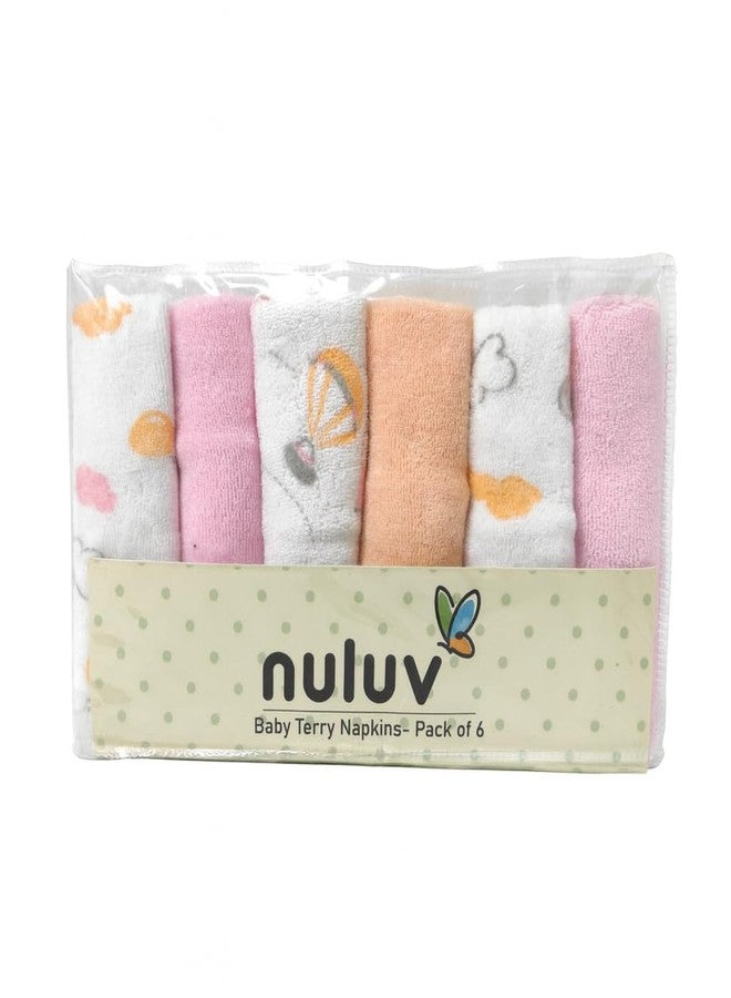 Nuluv Printed Baby Napkins for Girls | Face Hanky| Face Towels | Baby Soft Cotton Terry | Pack of 6 - TCNLNAPKIN01-O - Image 1