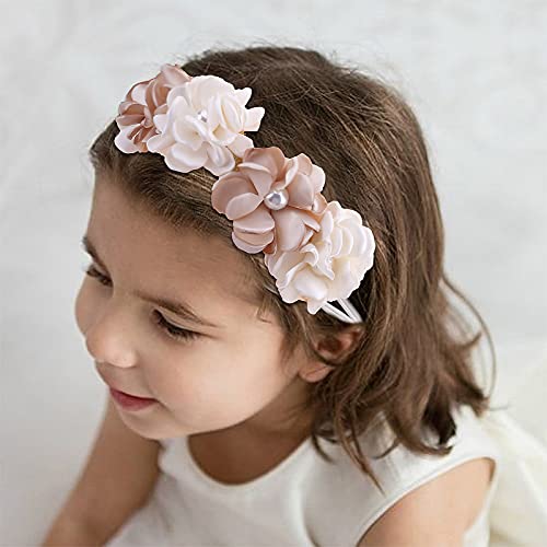 mligril 3pcs Baby Girl Floral Headbands Set-Elastic Hair Band Crown Flower Wraps for Newborn Infant Toddler (3, Off White) - Image 2