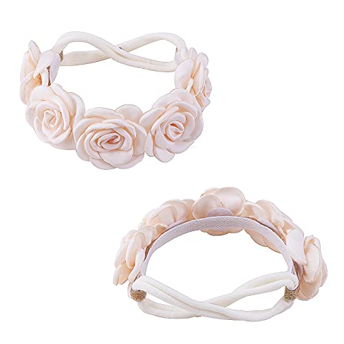 mligril 3pcs Baby Girl Floral Headbands Set-Elastic Hair Band Crown Flower Wraps for Newborn Infant Toddler (3, Off White) - Image 5