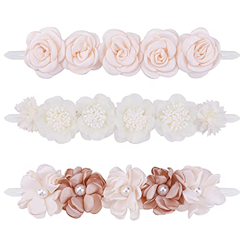 mligril 3pcs Baby Girl Floral Headbands Set-Elastic Hair Band Crown Flower Wraps for Newborn Infant Toddler (3, Off White) - Image 1