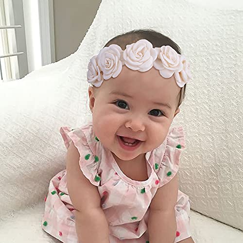 mligril 3pcs Baby Girl Floral Headbands Set-Elastic Hair Band Crown Flower Wraps for Newborn Infant Toddler (3, Off White) - Image 4