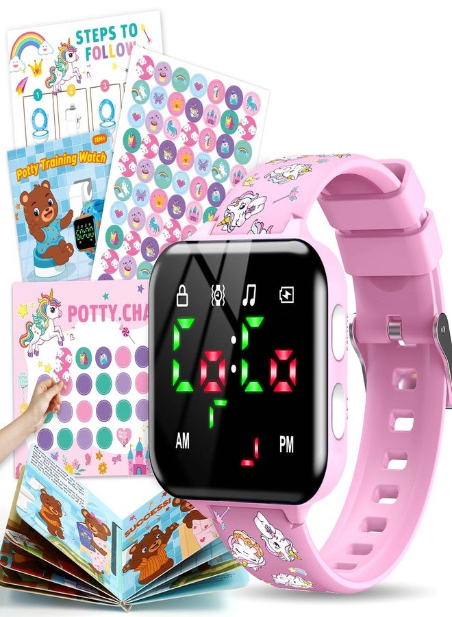 Etuwoe Potty Training Watch & Chart & Book for Kids: Upgrade 3 in 1 Toddler Potty Training Kit Rechargeable Toilet Reminder Unicorn Potty Training Chart with Reward Stickers for Toddler Girls (Pink) - Image 1