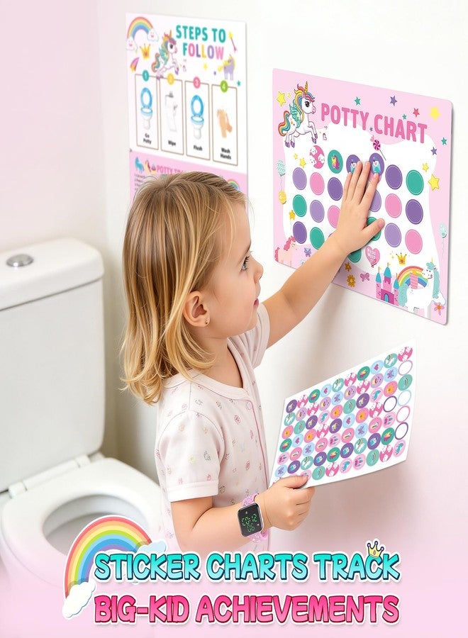 Etuwoe Potty Training Watch & Chart & Book for Kids: Upgrade 3 in 1 Toddler Potty Training Kit Rechargeable Toilet Reminder Unicorn Potty Training Chart with Reward Stickers for Toddler Girls (Pink) - Image 3