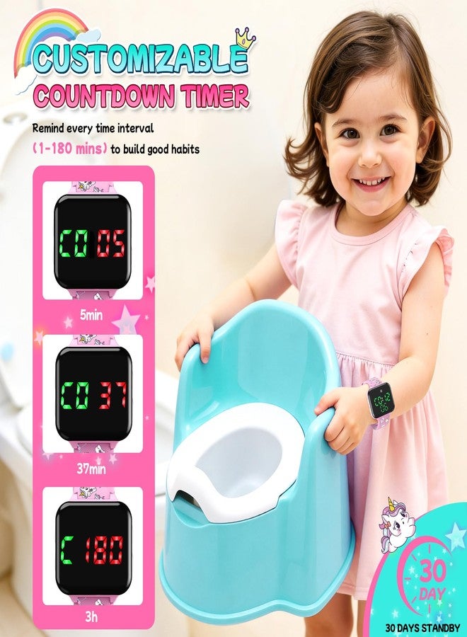 Etuwoe Potty Training Watch & Chart & Book for Kids: Upgrade 3 in 1 Toddler Potty Training Kit Rechargeable Toilet Reminder Unicorn Potty Training Chart with Reward Stickers for Toddler Girls (Pink) - Image 2