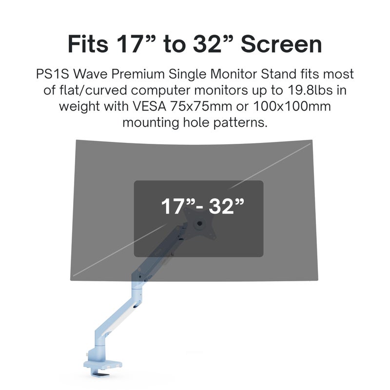 Pixio PS1S Wave Blue Single Monitor Arm Stand Desk Mount - Fits up to 32 inches Monitors and up to 19.8lbs. VESA Compatibility and Integrated Cable Management - Image 2