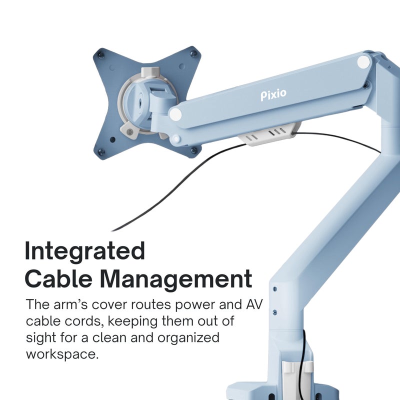 Pixio PS1S Wave Blue Single Monitor Arm Stand Desk Mount - Fits up to 32 inches Monitors and up to 19.8lbs. VESA Compatibility and Integrated Cable Management - Image 5
