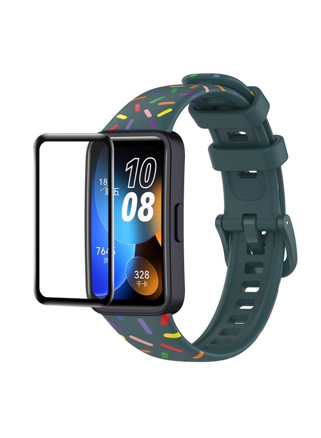 Replacement Strap For Huawei Band 8 ENKAY Hat-Prince Full Coverage Screen Protector + Adjsutable Silicone Sport Loop Strap Watchband Green