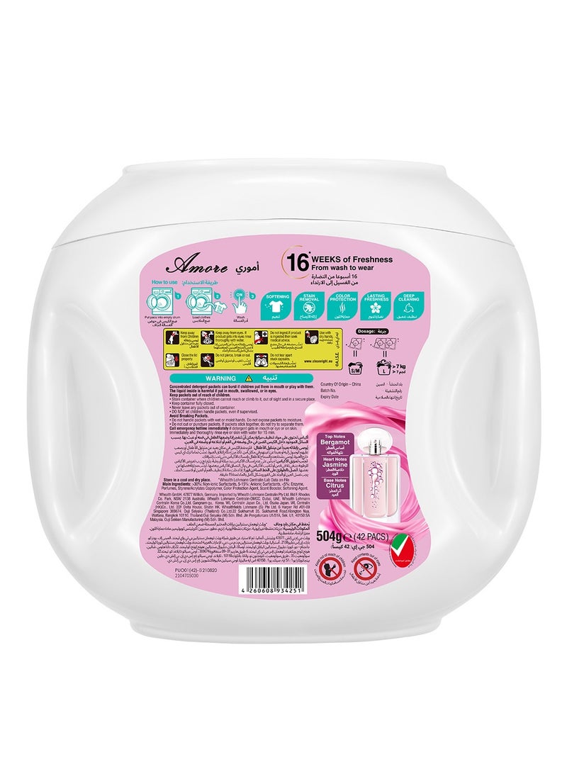 ar FUM ArFum PODS, 5-in-1 Laundry Detergent Capsules with Scent Booster, Detergent Concentrate, Softener, Color Protect, Stain Remover, 16 Weeks Fragrance, 42 Pods, Amore, Pack of 2 X 42 Pods (84 Capsules) - Image 3