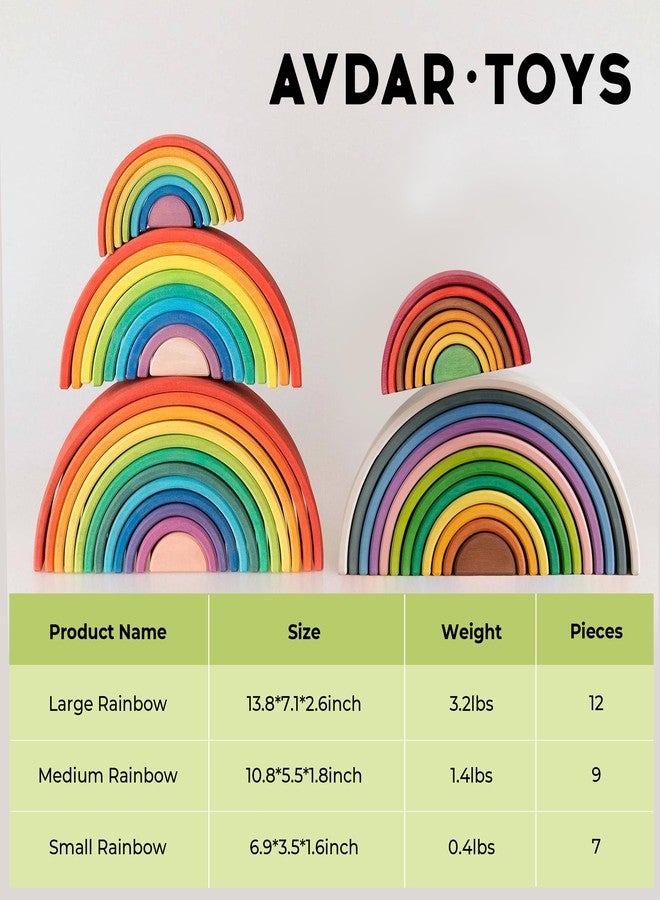 AVDAR 9Pcs Wooden Rainbow Stacker Toy, Montessori Nesting Puzzle for Kids, Rainbow Blocks - Image 2