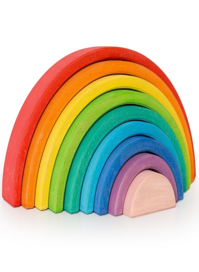 AVDAR 9Pcs Wooden Rainbow Stacker Toy, Montessori Nesting Puzzle for Kids, Rainbow Blocks - Image 1