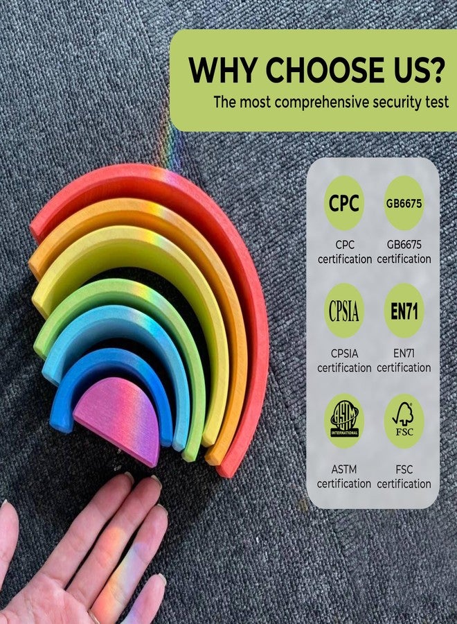 AVDAR 9Pcs Wooden Rainbow Stacker Toy, Montessori Nesting Puzzle for Kids, Rainbow Blocks - Image 5
