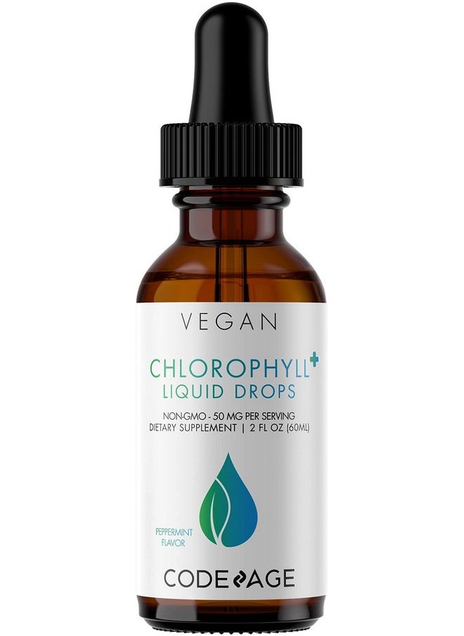 Codeage - Chlorophyll Liquid Drops Supplement Immune Support Skin Care Certified Organic Vegetable Glycerin Water Liquid Chlorophyll Organic Peppermint Flavor Clorofila Vegan 2 Fl Oz - Image 1