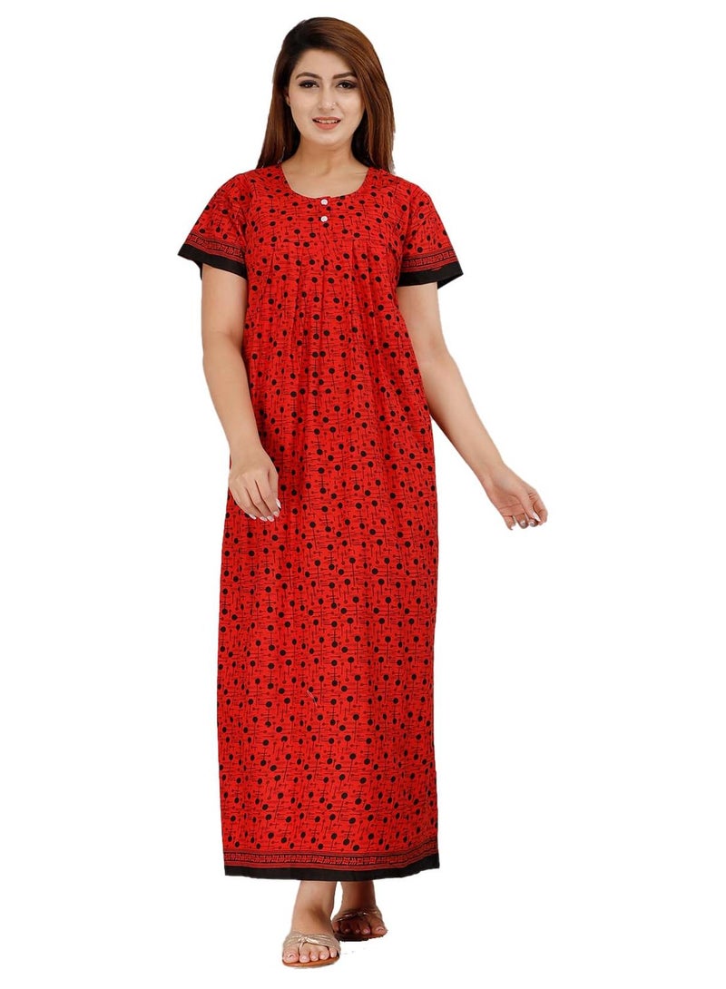 Monique Brand Cotton Nighty for Women — Floral Printed Stylish Night Gown, Comfortable Sleepwear Long Nightwear, Maxi- Free Size (Size - M to XXL-44) - Image 1