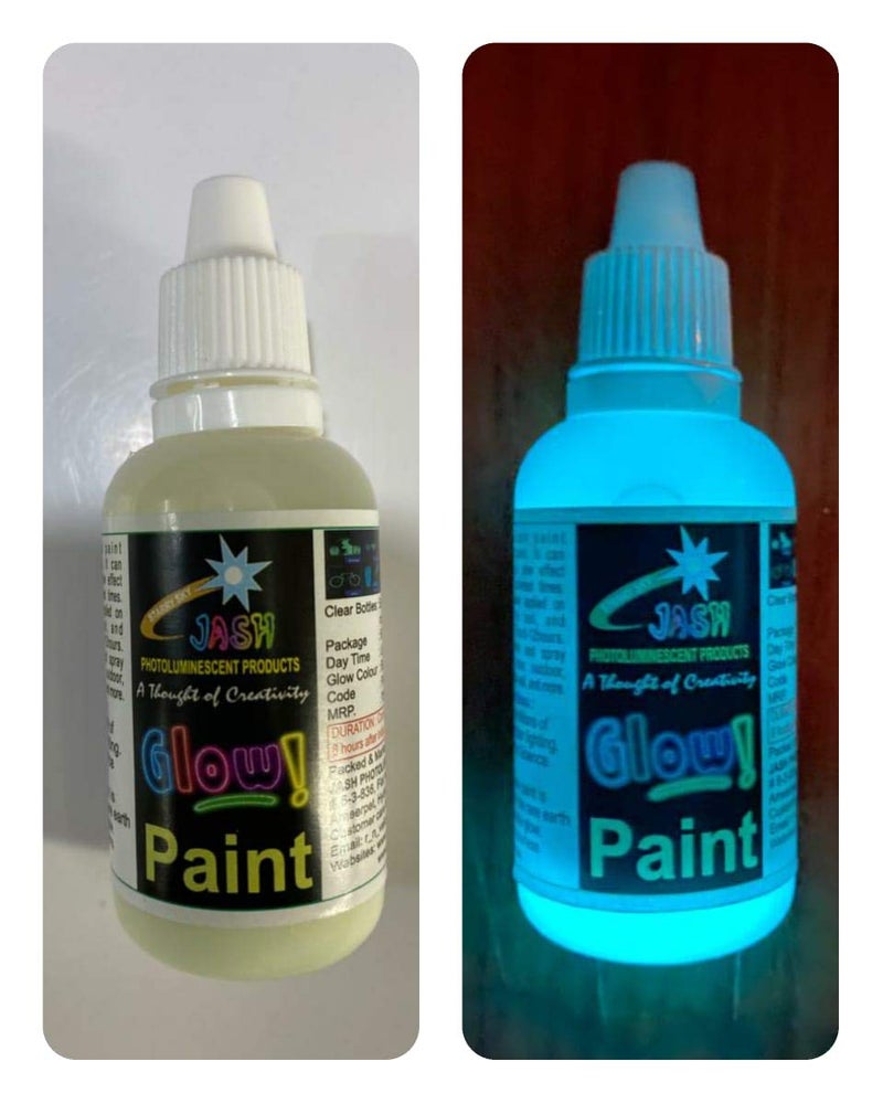 JASH Night Glow Paint 50gm (80ml) Blue-Green. Water Base Acrylic Glow Paint for Multiple Surfaces, Dries Fast, Glows 8-12 Hours - Image 1