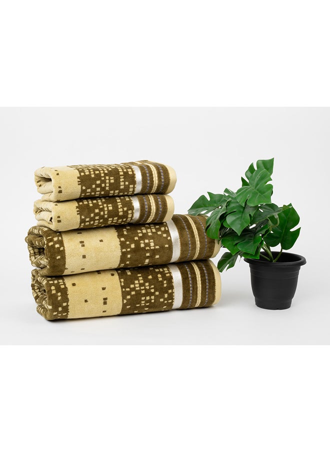 White Rose مجموعة منشفة حمام مكونة من 4 قطع - بيكسل - 500 غم / م² - 100% قطن فلوة - 2 منشفة استحمام 70X140 سم و 2 منشفة يد 50X90 سم - متعددة الألوان - تصميم عصري بخطوط - لمسة فاخرة - امتصاص فائق  - Image 1