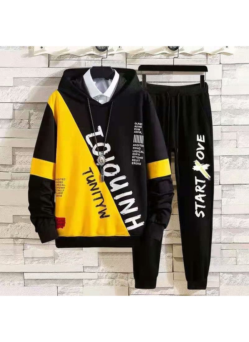 Generic Couples Hoodie Sweatshirt Casual Sportswear Set Mens Womens Spring Autumn Trendy Streetwear Outerwear Long Sleeve Polyester suit yellow  - Image 1