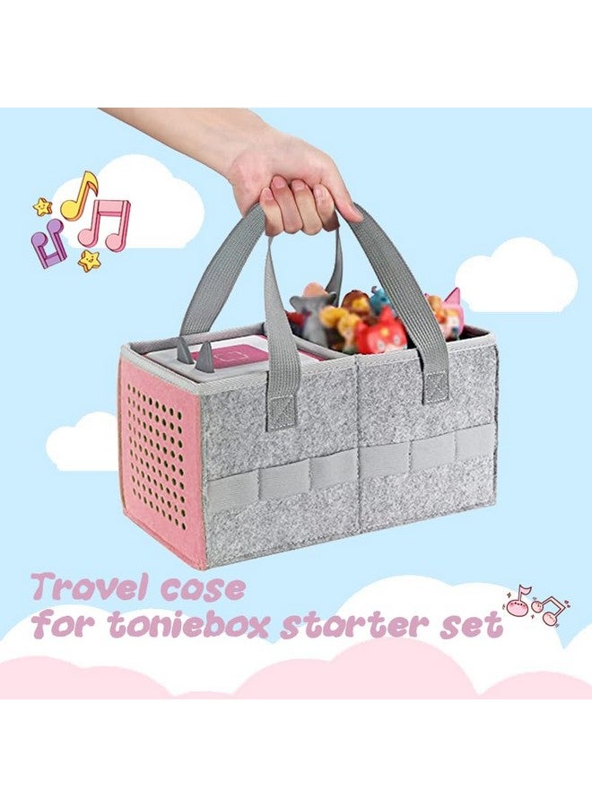 Hounyoln Portable Hand Bag for Toniebox Starter Set, Compatible with Toniebox Audio Player Starter Set Tonies Figures,Felt Cloth Storage Bag for Tonies Starter&Accessories Picnic Party Travel Bag(Pink)  - Image 4