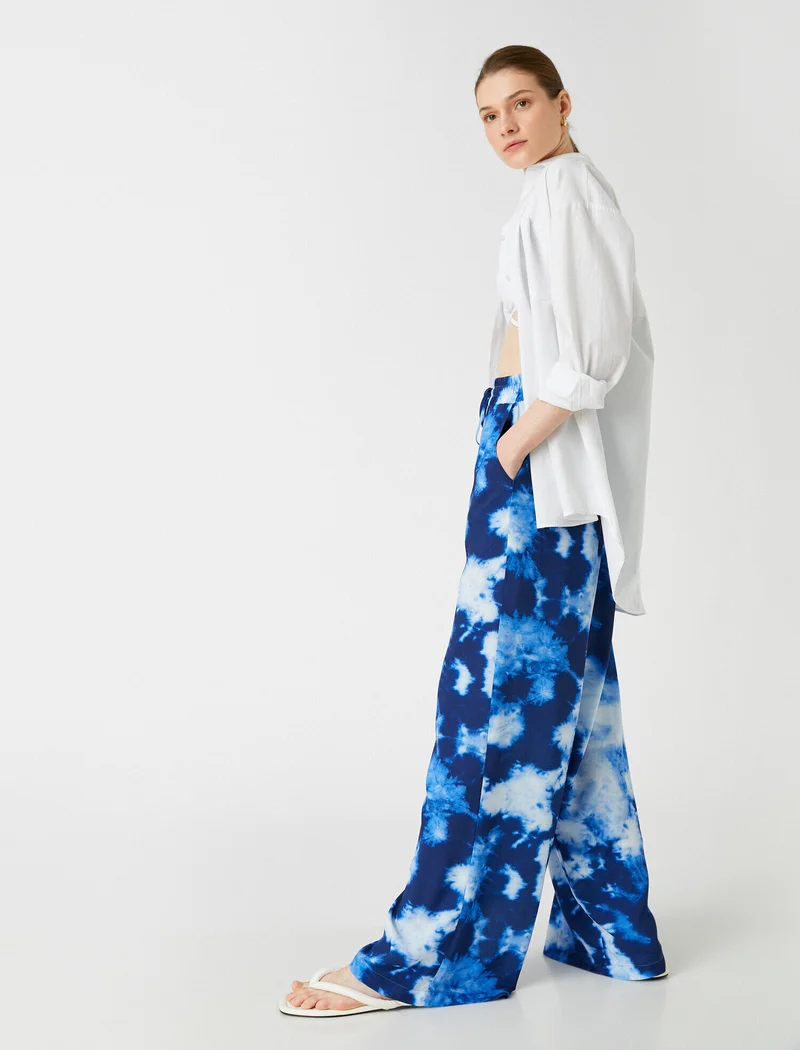 Koton Wide Leg Trousers Patterned Pocket Drawstring