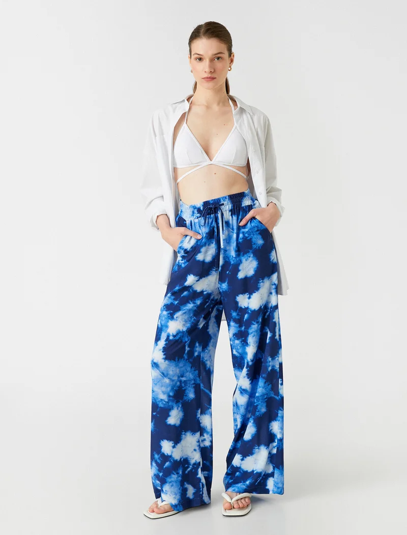 Koton Wide Leg Trousers Patterned Pocket Drawstring