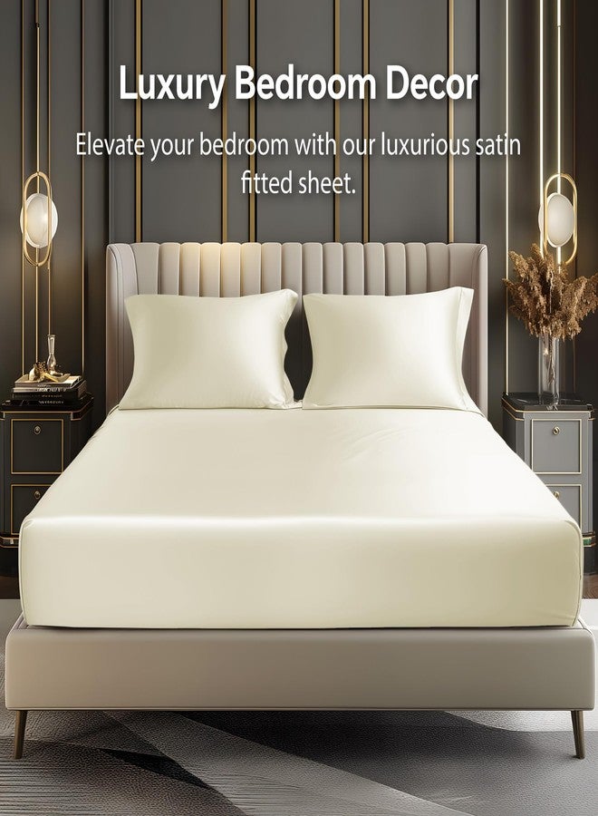 بيديليت طقم ملاءات سرير وأغطية وسائد من الساتان الفاخر من BEDELITE، ملاءة سرير ناعمة فاخرة تشبه الحرير مع أشرطة مطاطية في الزوايا، جيب عميق يصل إلى 15 بوصة، ملاءة سرير واحدة و2 غطاء وسادة (مقاس كامل، بيج). - Image 2