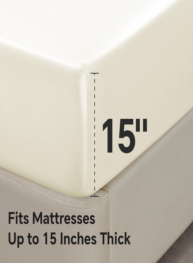 بيديليت طقم ملاءات سرير وأغطية وسائد من الساتان الفاخر من BEDELITE، ملاءة سرير ناعمة فاخرة تشبه الحرير مع أشرطة مطاطية في الزوايا، جيب عميق يصل إلى 15 بوصة، ملاءة سرير واحدة و2 غطاء وسادة (مقاس كامل، بيج). - Image 5