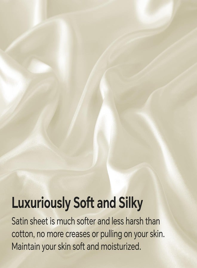 بيديليت طقم ملاءات سرير وأغطية وسائد من الساتان الفاخر من BEDELITE، ملاءة سرير ناعمة فاخرة تشبه الحرير مع أشرطة مطاطية في الزوايا، جيب عميق يصل إلى 15 بوصة، ملاءة سرير واحدة و2 غطاء وسادة (مقاس كامل، بيج). - Image 3