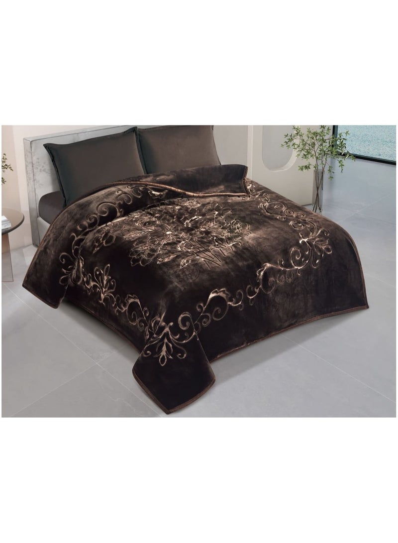 Two-layer blanket, weight 6 kilograms, double-layered, engraved face, plain side with a super soft texture, king size, 220*240 cm