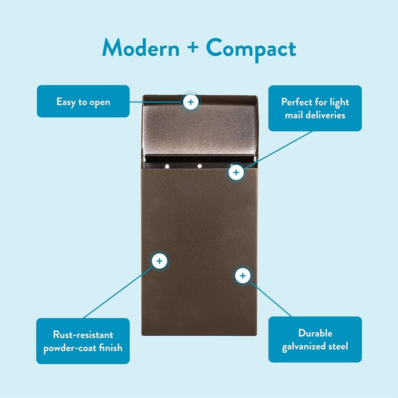 ARCHITECTURAL MAILBOXES Modern Heritage™ Vertical Wall-Mounted Mailbox for Outside, Rust-Resistant Galvanized Steel Metal Small Mail Box, Bronze Modern Wall Mailbox - Image 5