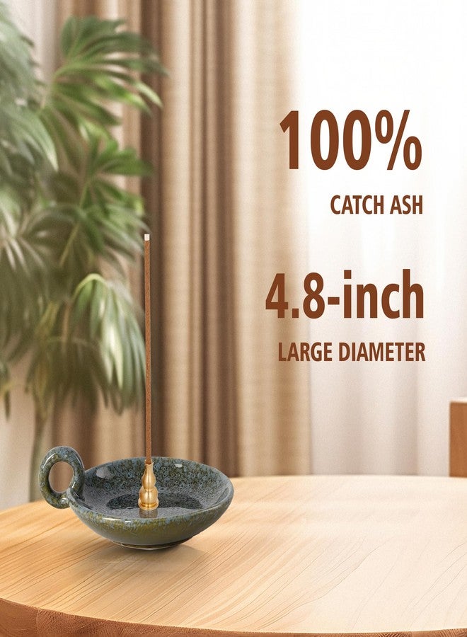 MKLZ Ceramic Candle Holders with Handle, Palo Santo Holder for Burning, Vintage Farmhouse Smudge Incense Stick Bowl, Sage Burner Tray, Ash Catcher Plate for Meditation Room Home Decor (Blue Grey) - Image 5