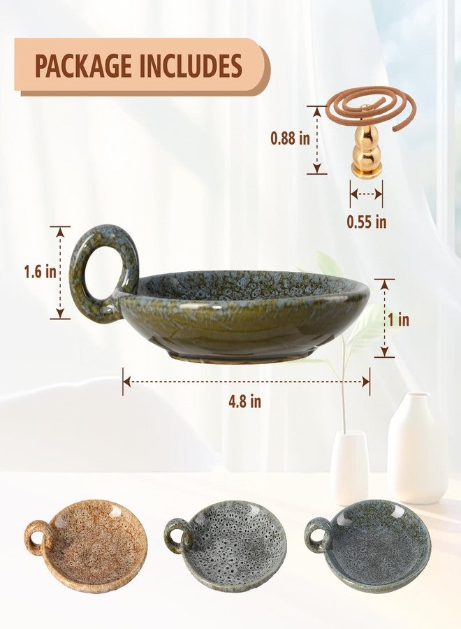 MKLZ Ceramic Candle Holders with Handle, Palo Santo Holder for Burning, Vintage Farmhouse Smudge Incense Stick Bowl, Sage Burner Tray, Ash Catcher Plate for Meditation Room Home Decor (Blue Grey) - Image 2