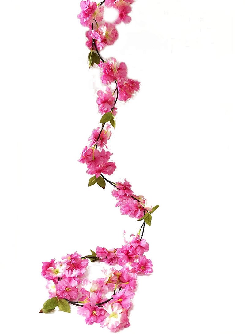 Artfen Artificial Cherry Blossom Vine Hanging Plants Faux Sakura Garland Fake Oriental Cherry Wreath Artificial Flower 5.8 FT Deep Pink - Image 1