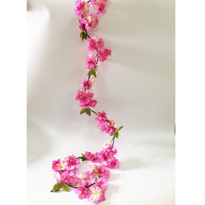 Artfen Artificial Cherry Blossom Vine Hanging Plants Faux Sakura Garland Fake Oriental Cherry Wreath Artificial Flower 5.8 FT Deep Pink - Image 5