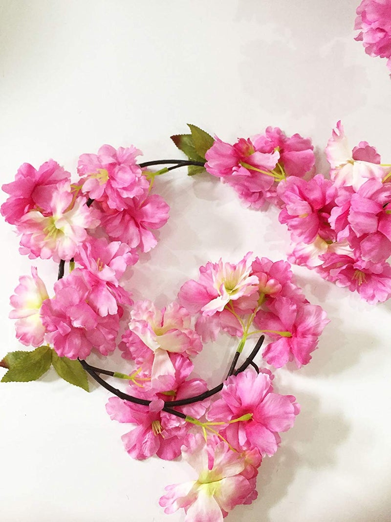 Artfen Artificial Cherry Blossom Vine Hanging Plants Faux Sakura Garland Fake Oriental Cherry Wreath Artificial Flower 5.8 FT Deep Pink - Image 3