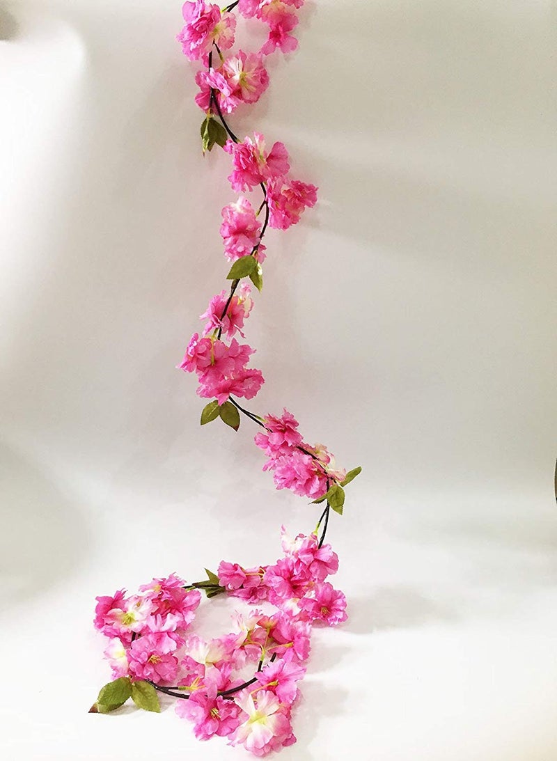 Artfen Artificial Cherry Blossom Vine Hanging Plants Faux Sakura Garland Fake Oriental Cherry Wreath Artificial Flower 5.8 FT Deep Pink - Image 2