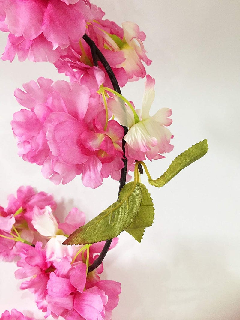 Artfen Artificial Cherry Blossom Vine Hanging Plants Faux Sakura Garland Fake Oriental Cherry Wreath Artificial Flower 5.8 FT Deep Pink - Image 4