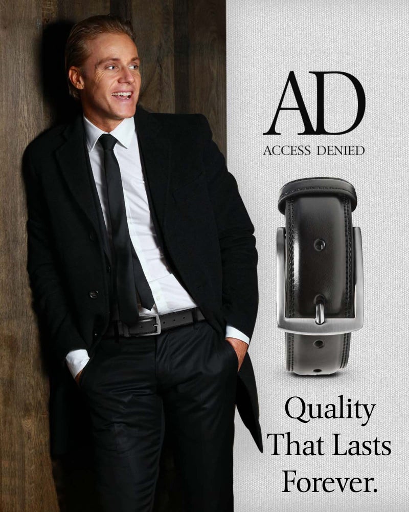 Access Denied Genuine Leather Dress Belts For Men - Mens Belt For Suits, Jeans, Uniform Black Belt - Designed in the USA - Image 4