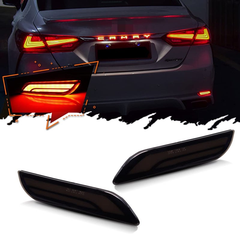 TurningMax Smoked Lens Full LED Bumper Reflector Lights Compatible With 2018up Toyota Camry Function as Tail Brake Rear Fog Lamps