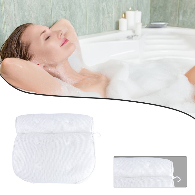 2pcs Breathable Spa Bath Pillow with Cups Neck and Back Support Spa Pillow for Home Hot Tub (White) - Image 2